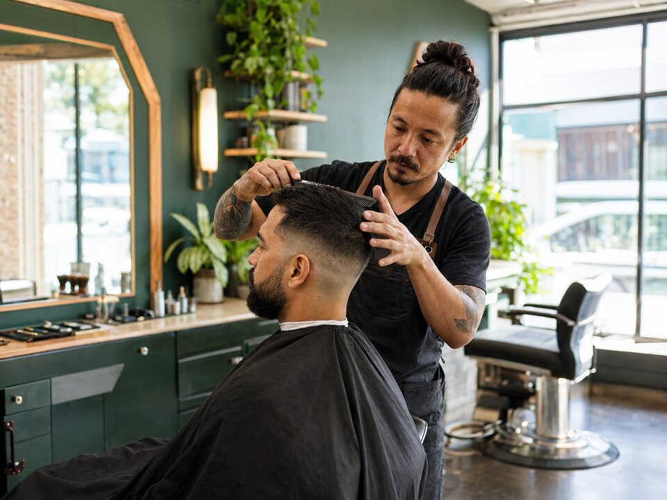 A barber working in a neighbourhood shop